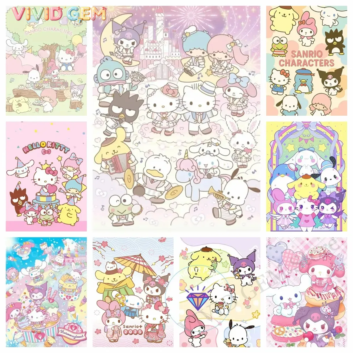 Photo Mosaic Print - Pittura con Diamanti Collezione Famiglia Sanrio,